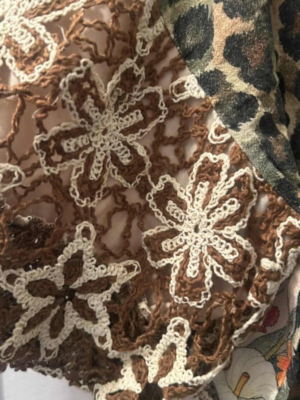 A Rare Bird Leopard Floral Print Crochet Beaded Button Front Garden Jacket NWT - Picture 9 of 16